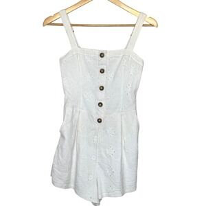 Hollister White Eyelet Button Front Romper Smocked Back Girly‎ Jumpsuit NWT Sz S